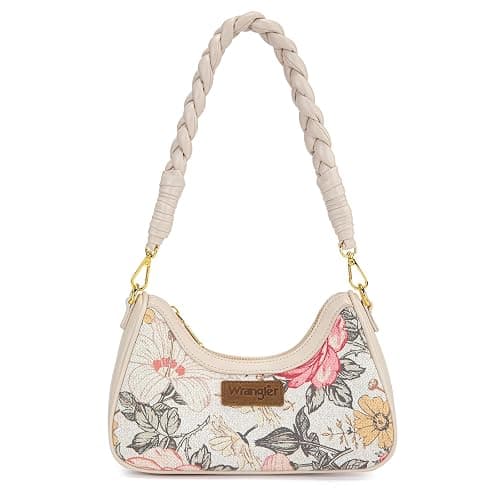 Wrangler Shoulder Purse for Women Floral Hobo Bag Small Cute Handbags | Vintage Flower Print Underarm Bag, Braided Handle, Zipper Closure Clutch, Detachable Straps, for Casual Travel Dates Everyday - Image 1
