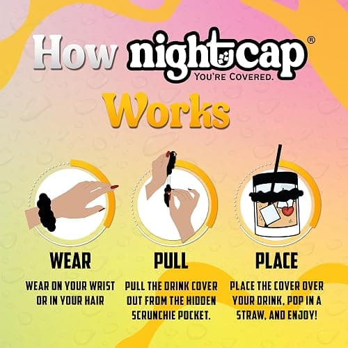 Nightcap The Original Drink Cover Scrunchie – As Seen On Shark Tank And TikTok - Reusable - Wear On Wrist Or In Hair, Prevent Drink Spiking - Sanitary Pocket Keeps Cover Clean thumbnail 4