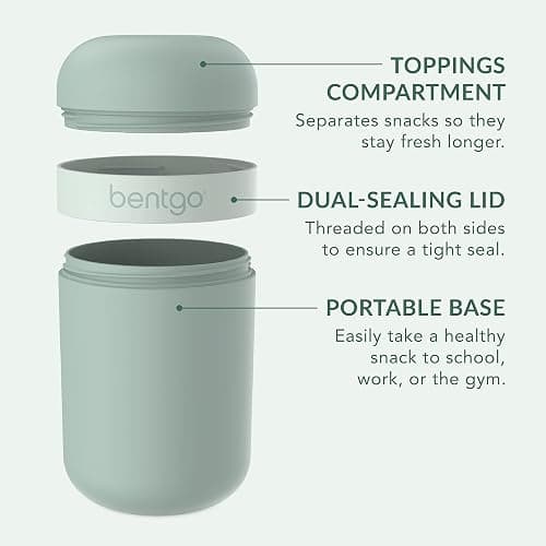 Bentgo Snack Cup, Leak-Proof Snack Container with Toppings Compartment | Dual-Sealing Lid, Airtight, Microwave-Safe Base, Freezer & Top-Rack Dishwasher-Safe (Mint Green) thumbnail 6