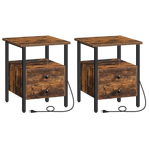 HOOBRO End Table Set of 2 with Charging Station, Bedside Table with 2 Drawer & USB Ports & Type-C Port, Nightstand for Small Spaces, Stable and Sturdy, for Living Room, Rustic Brown BF43UBZP201 - Image 1