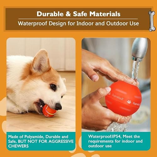 PetDroid Interactive Dog Toys Dog Ball,[2025 Newly Upgraded] Durable Motion Activated Automatic Rolling Ball Toys for/Small/Medium/Large Dogs,USB Rechargeable(Orange) thumbnail 4