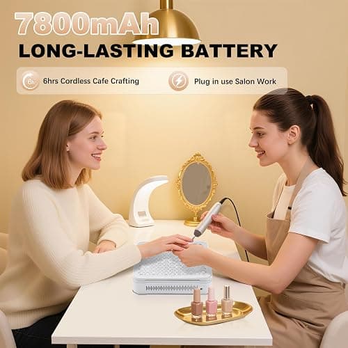 Nail Dust Collector | 1000PA Cordless Nail Dust Collector Nail Tech | 10 Speed Levels | Low Noise & Strong Suction | Reusable Filter, 10 Pads + Nail Dust Brush | for Acrylic Nails, Salon & Home-White thumbnail 5