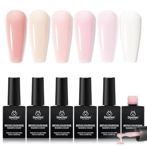 Beetles Rubber Base Builder Nail Gel - White Nude Pink Glitter French Tip Base Color Gel Polish Set for Manicure Strengthener Long Lasting Soak Off U V LED Nail Art - Image 1