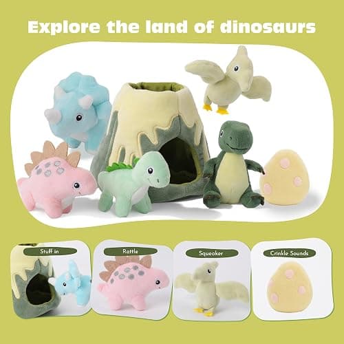 PIIKAGO Baby Toys 6-12 Months – My Little Volcano with 5 Stuffed Dinosaurs, Montessori Toy with Rattle, Crinkle, Squeaker, Sensory Toys for Toddlers 1-3, Early Development Christmas Birthday Gift thumbnail 4