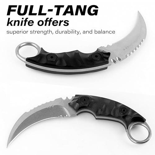 Dispatch Tactical Fixed Blade Knife, 5cr15mov Steel Blade G10 Handle, Full Tang Double Edged Sharp Claw Knife, EDC Utility Knives for Outdoor Survival Hiking Camping with Kydex Sheath thumbnail 8