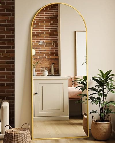 Homsion Full Length Mirror with Stand, 64"x21" Arched Mirror Large Standing Mirrors, Tall Mirrors Body Floor Mirror for Bedroom Living Room Aluminum Frame, Gold thumbnail 3