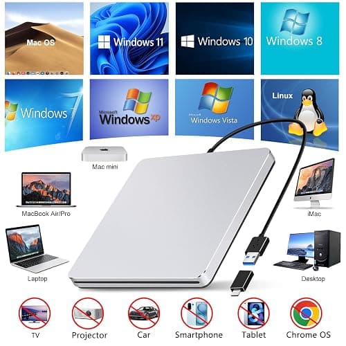 Guamar USB 3.0 Superdrive for Apple: External CD Drive for Mac MacBook Plug & Play Portable DVD Player Burner for Laptop PC Windows with USB-C Adapter/Carrying Case - Aluminum Silver thumbnail 6