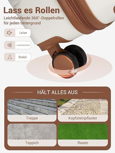 Shavont Kofferset 3-teilig, Hartschalenkoffer aus ABS, Handgepäck Koffer 55x40x20 cm, Mittelgroßer Koffer L, Großer Koffer XL, Trolley mit 4 Leisen 360° Doppelrollen (Kofferset, Cremefarben) thumbnail 6