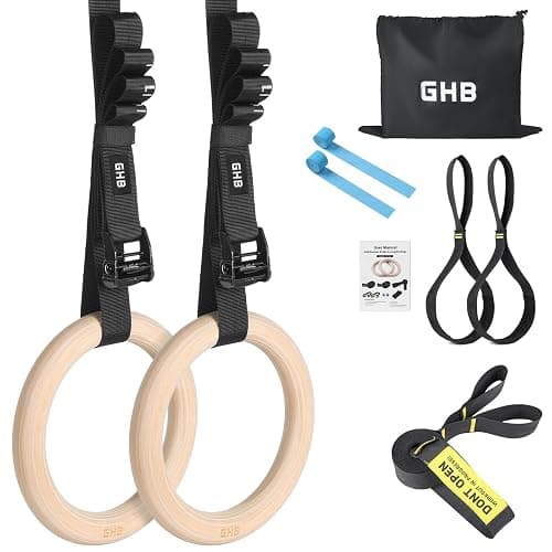GHB Gymnastic Rings Wooden Gym Rings 1.25" Olympic Rings Adjustable Straps Pull Up Rings Sets for Workout Bodyweight Fitness Training thumbnail 9
