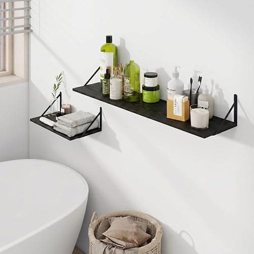 Vivelove Black Deep Floating Shelves for Wall, 48W x 8D Wood Wall Shelves Set of 2, Wide Floating Bookshelf for Living Room, Kitchen, Office, Bedroom and Decor Storage, with Metal Bracket - Black thumbnail 7