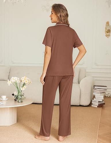 Ekouaer Womens Pajama Sets Button Down Lounge Sets 2 Piece Short Sleeve Pjs | Soft Comfy Loungewear,Sleepwear,Gift for Bridal Party,Wedding,Honeymoon,Postpartum,Summer thumbnail 3