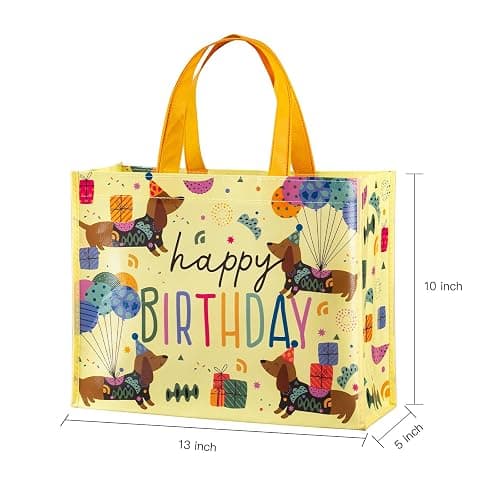 WRAPAHOLIC Large Reusable Beige Dachshund Birthday Gift Bag with Handles - 10 x 5 x 13 inch - Happy Bday Beige Dog Gift Bags for Kids Boys Girls Birthday, Pet Lovers and Shopping thumbnail 3