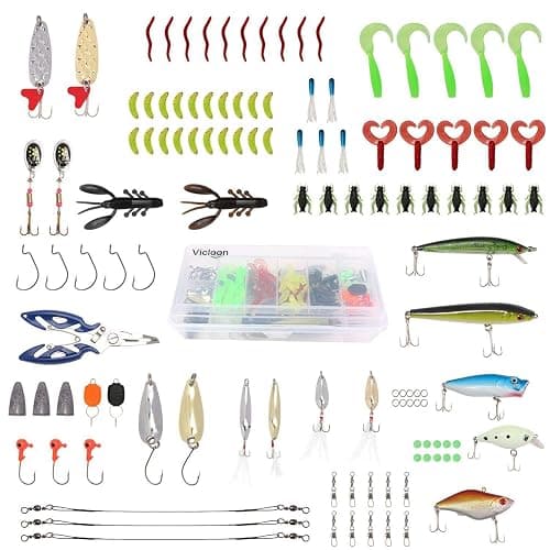 Vicloon 120 PCS Fishing Lures Mixed Including Spinners,VIB,Treble Hooks,Single Hooks,Swivels,Pliers and Tackle Box thumbnail 4