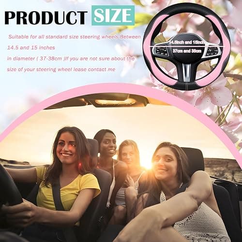 SuperKaKa Car Steering Wheel Cover 2025, Universal Auto PU Cute Breathable Slip-Proof Comfort Imitation Leather Protector Cars Interior Accessories for Women Men Fit Most Vehicle (Pink) thumbnail 5