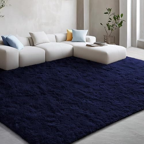EVOIONOS Ultra Soft Area Rug for Bedroom, 4x6 Machine Washable Fluffy Shag Rug for Living Room, Plush Non Slip Carpet Indoor Floor Bedside Nursery Kids Girls Room Dorm, Home Decor Aesthetic, Navy Blue - Image 1