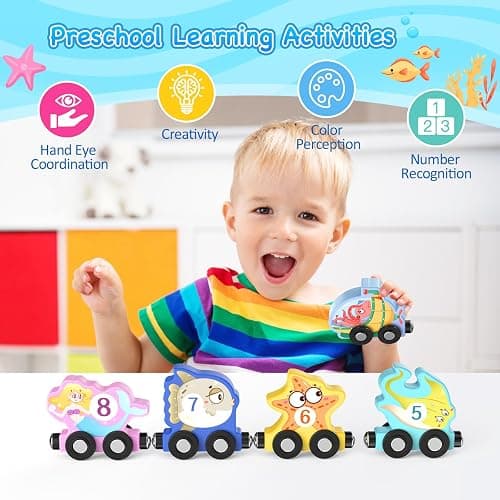 Zeoddler Toys for Toddlers, 11 Magnetic Wooden Sea Animals Train Set, Montessori Toys for Toddlers, Educational Activities for Kids, Birthday Gifts for Boys, Girls thumbnail 3