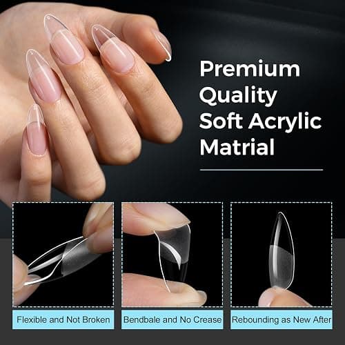 TOMICCA Almond Gel Nail Tips, Half Matte Pre Shaped No Filing Medium Almond Nail Tips, 240 Pcs Gel Tips 12 Sizes, Clear Acrylic Tips for Nail Art, Nail Extension at Home, For Beginners thumbnail 3