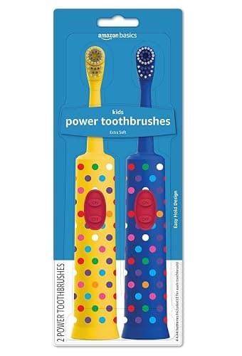 Amazon Basics Kids Battery Powered Toothbrush, 2 Count, 1 Pack (Previously Solimo) - Image 1