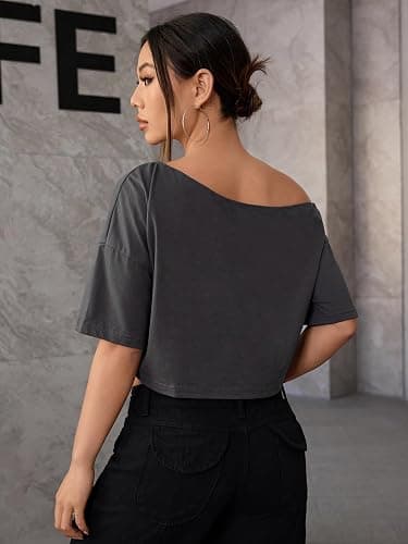 SOLY HUX Women's Off The Shoulder Crop Tops Graphic Tees Y2k Short Sleeve Loose Fit T Shirts Streetwear thumbnail 2