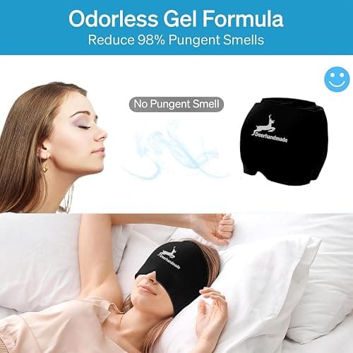 Migraine Relief Cap, One Size Fits All Hot/Cold Gel Head Wrap, Migraine Cooling Eye Mask, Strong Elastic Comfort Fit, Reusable Durable for Stress & Headache Relief, FSA|HSA Eligible, Gift Box (Black) thumbnail 5