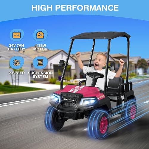 LIGIANT 24V Ride on Car for Big Kids, 4-Seaters Kids Golf Cart | Max. Cap: 264 Lbs(4 Kids), 4WD Kid's Car w/Remote Control, Detachable Awning, Spring Suspension, Music/Story/Power Display thumbnail 5