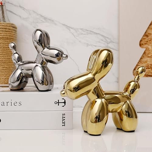 Steviieden Gold Balloon Dog Statue, Modern Ceramic Animal Sculpture, Cute Little Handmade Crafts Puppy Ornaments for Home Decor Table Decor Living Room Bedroom Office Desktop (Medium) thumbnail 6