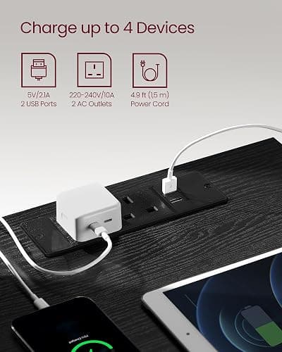 VASAGLE KAILYN Collection - Bedside Tables with Power Strip, Set of 2 Side End Tables with Drawers, 2 AC Outlets, 2 USB Ports, for Living Room, Bedroom, Study, Ebony Black LET831B57 thumbnail 4
