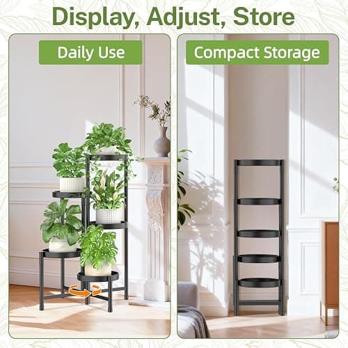 iDavosic.ly Plant Stand Indoor Outdoor, 5 Tier Corner Metal Flower Display Holder Shelf, Easy Assembly Folding Tall Orchid Rack for Patio Balcony Porch Garden Living Room House, Black thumbnail 8