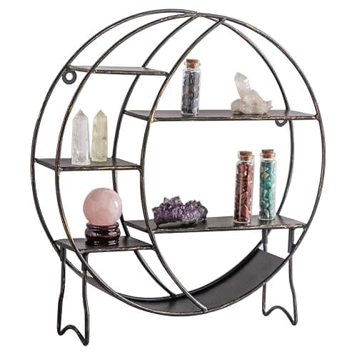 Apresolar Moon Shelf for Crystals - Circle Shelf Wall Decor for Wall and Countertop - Crystal Shelf Display for Stones, Essential Oil, Pendulum - Boho Hanging Moon Shelves (Retro Black) - Image 1