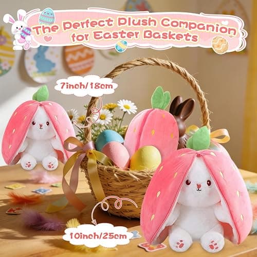 MIAODAM Bunny Stuffed Animal Reversible Cuddle Bunny Stuffed,Strawberry Bunny Transformed Rabbit Plush Zipper,Turns Into Ears Bunnies Plushies Toy Cute Stuffy Doll Easter Girlfriend Gift thumbnail 5