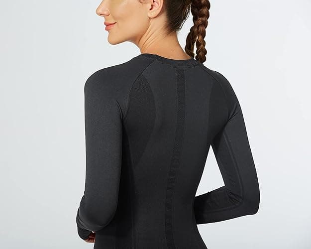 MathCat Workout Shirts for Women Long Sleeve, Workout Tops for Women, Quick Dry Gym Athletic Tops，Seamless Yoga Shirts - Black - Small thumbnail 3