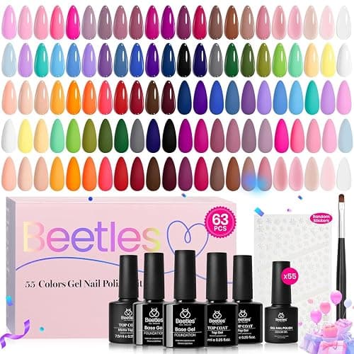 Beetles Winter Gel Nail Polish Set - Vibrarnt Holiday 55 Colors Gel Polish Kit with 5 Bottles Base Glossy Matte Top Coat UV LED Soak off Nail Polish Red Brown Pink Green Blue Christmas Gifts for Women thumbnail 6