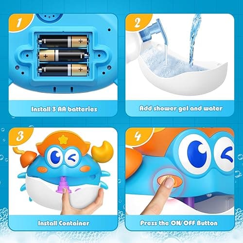 Bath Toys,Crab Baby Bath Toys Light Up Bath Bubble Machine with Colourful RGB Light Great Birthday Gift for Boys and Girls Toddler Toy for Kids Ages 1-3 4-8 - Blue thumbnail 5