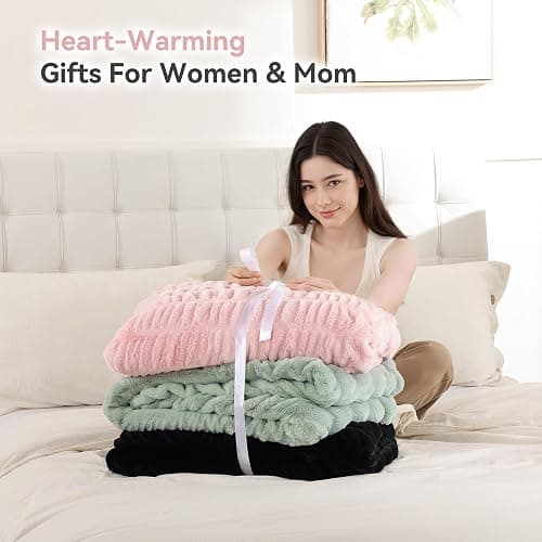 Smoofy Blush Pink Throw Blanket for Couch – Ultra Soft Cozy Plush Fluffy Blanket with Faux Rabbit Fur, Fuzzy Lightweight Fleece for Sofa, Bed & Office, Gift for Women, Home Room Decor Throw 50"x60" thumbnail 7