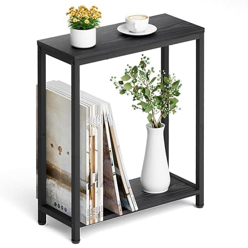 SLEEPING LAMB Narrow Small Side Table for Small Space, 2 Tier Sofa Skinny End Table for Living Room, Bedroom Beside Slim Nightstand, Rustic Black - Image 1