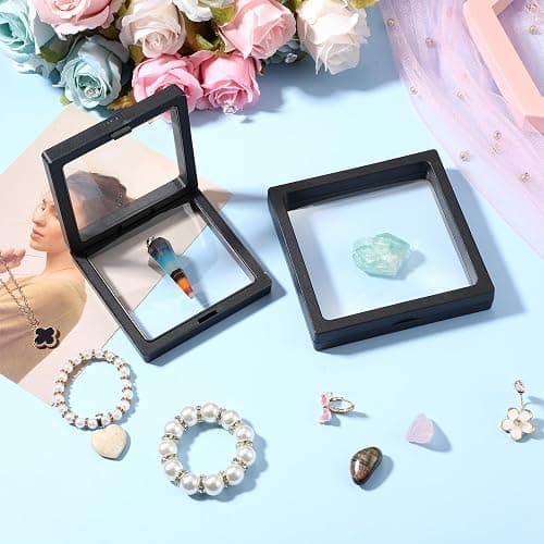 Soaoo 60 Pcs Floating Frame Display Stand Transparent Plastic 3D Floating Frame Clear PE Film Jewelry Box Coin Display Case for Medallion Shells thumbnail 6