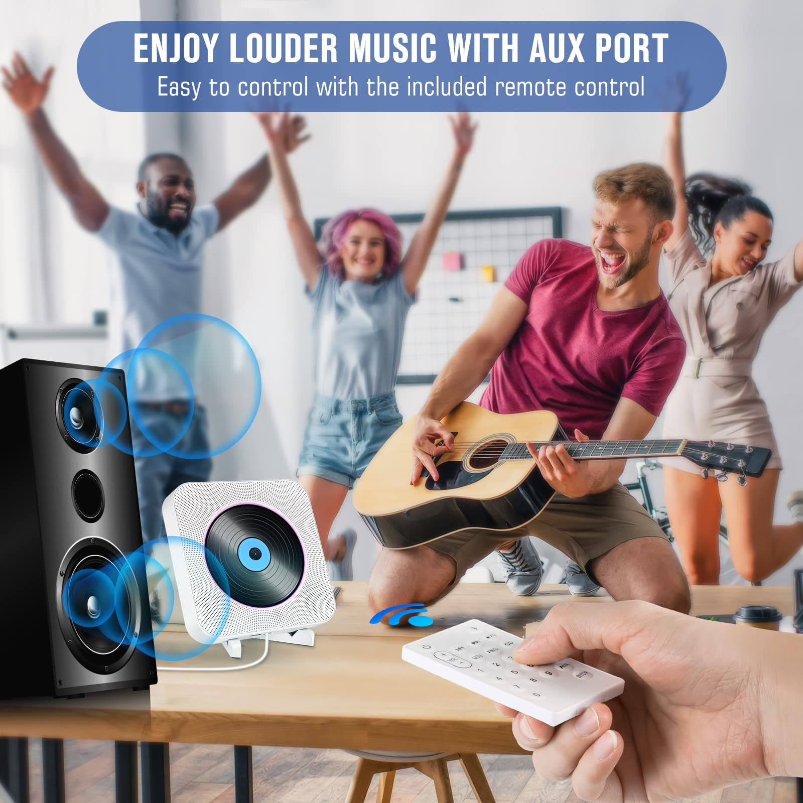 SHIWAKOTO Bluetooth CD Player, FM Radio CD Players with HiFi Speakers, Wall Mountable CD Player with Rack, Home CD Players Supports FM, USB Port, AUX in/Output, Portable Audio Music Player for Kids thumbnail 6