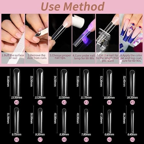 Cycullinyt 240Pcs Square Gel Nail Tips, Long Square Press On Soft Nails, 12 Sizes Full Cover Acrylic False Nail Tips for Beginner and Home Salon Nail Art DIY - Long Square thumbnail 5