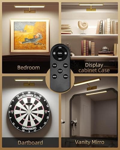 EZVALO Picture Light for Wall, 4800mAh Rechargeable Wireless Remote Lights, 16'' Dimmable Magnetic LED Art Painting Light with 3 Color Temps, Display for Gallery, Living Room, Bedroom, Hallway (Gold) thumbnail 7