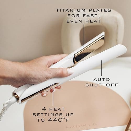 Kristin Ess 3-in-One Professional Titanium Hair Straightener, Curler & Waver for Women - Dual Voltage - 440 Degrees - 1 1/4" - Wet to Dry - Ionic Flat Iron, Curler 2 in 1 - Frizzy, Curly + Thick Hair thumbnail 3