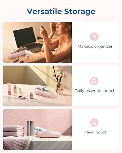 BAGSMART Makeup Brush Holder Bag, Travel Small Makeup Bag for Purse, Make Up Brush Bag Case Cosmetic Bag, Silicone Soft Portable Face Brushes Travel Essentials Organizer Holder, Pink thumbnail 7