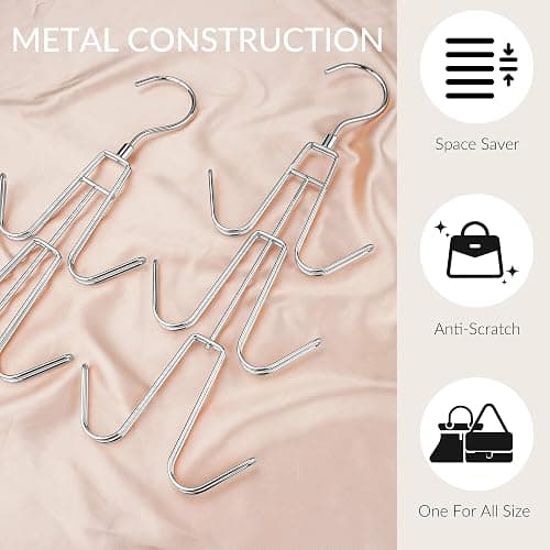 ZEDODIER Purse Organizer for Closet, 3 Pack Rotatable Sturdy Purse Hanger Bag Rack with 18 Hooks, Space Saving Handbag Backpack Holder, Closet Organizers and Storage, Silver - Silver - 3 Pack thumbnail 6