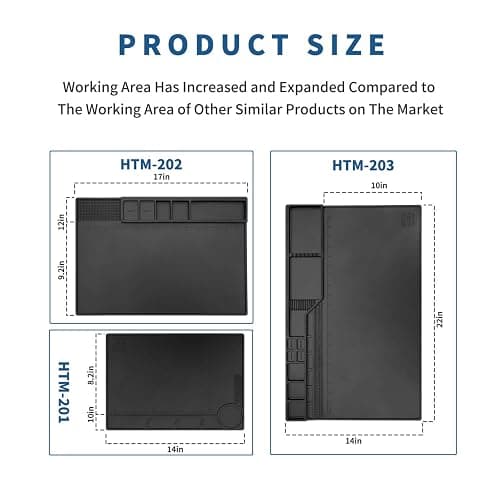 HTM-201 Black Silicone Repair Mat Heat Resistant Electronic Repair Mat for Soldering, Electronics, Computer Repair Etc thumbnail 2