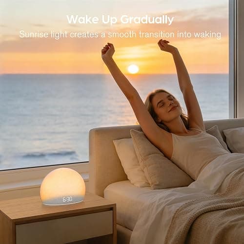 HOUSBAY Sunrise Alarm Clock with White Noise Sound Machine – Wake-Up Light for Bedroom, 5 Gentle Alarm Sounds, 20 Soothing Sleep Sounds, Dimmable Display, Phone-Free Bedside Clock thumbnail 3