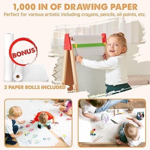 Tiny Land Easel for Kids with 2 Drawing Paper Roll, Adjustable Kids Art Easel, Learning-Toy for 3,4,5,6,7,8 Years Old Boy & Girls, Wooden Chalkboard & Magnetic Whiteboard & Painting Paper Stand thumbnail 6