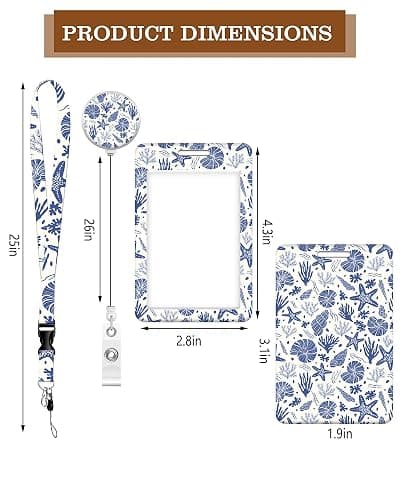 ID Badge Holder with Retractable Badge Reel Clip and Lanyard, Cute Card Name Tag Lanyard Vertical ID Protector Bage Clips for Nurse Doctor Teacher Student(Sea Shells Fossils Starfish) thumbnail 2