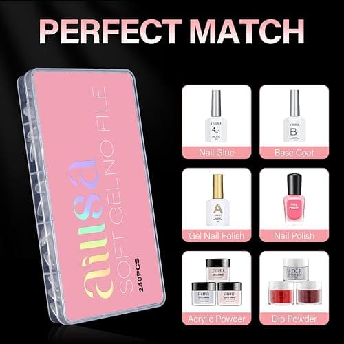 AILLSA Short Almond Nail Tips Pre-Shaped Acrylic Nail Tips Half Matte Full Cover Nails Tips Clear Gelly Press on False Tip Nail for Extension Nail Manicure Home DIY 240PCS 15Sizes thumbnail 7