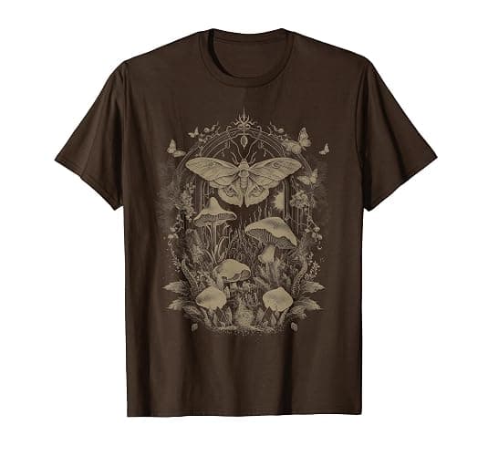 Butterfly Grunge Fairycore Therian Clothing Cute Moth Aesthetic Floral T-Shirt for Women & Girls, Unisex-Adults & Kids, Brown, Small, Short Sleeve, Classic Fit - Youth - Olive Green - Large - Image 1