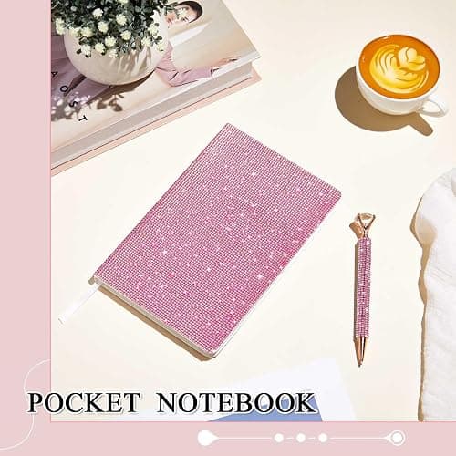 Resholder Pink A5 Rhinestone Notebook & Pen Set Bling Diary for Girls | Hard Cover Glitter Journal for Women, Sparkly Desk Accessories Gift for Women, Cute Classroom Supplies for Back to School thumbnail 7