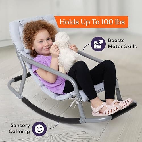 Special Supplies Sensory Rocking Chair for Kids - Comfortable Kids Rocker- Versatile Floor Chair with Soft Fabric and Stability for Playroom, Bedroom, or Nursery (Ages 3+) - Grey thumbnail 4